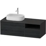 Duravit Zencha Konsolenwaschtischunterbau, 1300x550mm, 2 Auszüge, 1 Schubkasten, offenes Fach, Ausschnitt 1 links, ZE4828016800000, Farbe: Front: Eiche schwarz