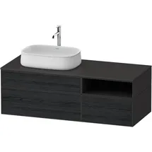 Duravit Zencha Konsolenwaschtischunterbau, 1300x550mm, 2 Auszüge, 1 Schubkasten, offenes Fach, Ausschnitt 1 links, ZE4828016800000, Farbe: Front: Eiche schwarz
