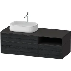 Duravit Zencha Konsolenwaschtischunterbau, 1300x550mm, 2 Auszüge, 1 Schubkasten, offenes Fach, Ausschnitt 1 links, ZE4828016800000, Farbe: Front: Eiche schwarz