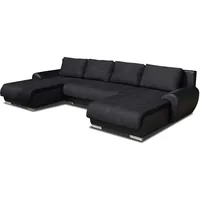 Wohnlandschaft Eckcouch Ecksofa Otis - Big Sofa, Couch mit Schlaffunktion und Bettkasten, U-Sofa, U-Form (Schwarz + Schwarz (Madryt 1100 + Berlin 02))