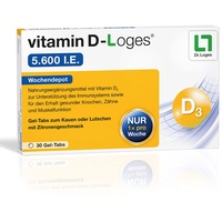 vitamin D-Loges® 5.600 I.E. - 30 Gel-Tabs - Wochendepot - Nahrungsergänzungsmittel mit Vitamin D3 für die ganze Familie