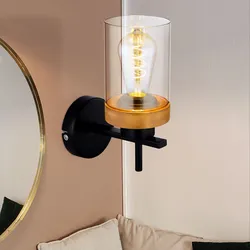Wandlampe Wandleuchte Bettlampe Holz Schlafzimmerleuchte Rauchglas Flurlampe