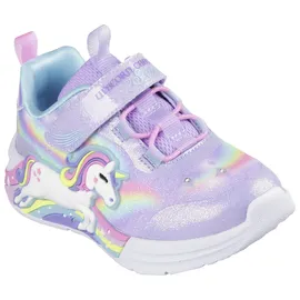 SKECHERS Sneaker SKECHERS "UNICORN CHASER", Mädchen, Gr. 21, bunt (lavendel, multifarben), Textil, Glitzer, animal-print, kontrastfarbene Details, Schuhe Sneaker, Klettschuh mit blinkendem Einhorn, Größenschablone zum Download