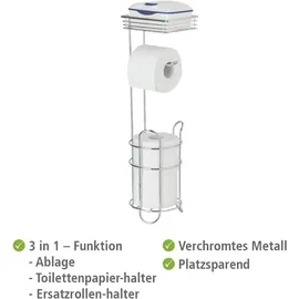 Wenko Toilettenpapierhalter stehend mit Ablage, Chrom, mit Ersatzrollenhalter