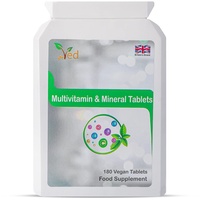 Veds Multivitaminpräparat mit Vitamin A, Vitamin C, Vitamin D, Vitamin E und mehr | für Männer und Frauen| Vollwertiges Nahrungsergänzungsmittel für Energie | 180 vegane Tabletten|Vorrat für 6 Monate.