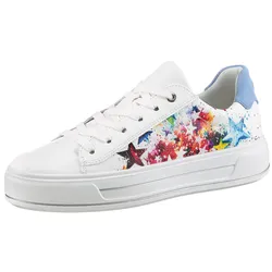Plateausneaker ARA "CANBERRA", Damen, Gr. 6,5, weiß, hellblau multi, Lederimitat, Veloursleder, bedruckt, sportlich, Schuhe, Freizeitschuh, Plateausneaker in bequemer Schuhweite G (= weit)