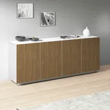 Sideboard INOSIGN "Vega Sideboard,Kommode,200 cm", weiß (weiß matt, canneté hell), B:200cm H:86cm T:43cm, Sideboards, mit 4 Türen,Fronten mit Rillen-Optik