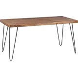 möbelando BAGLI Massivholz Sheesham 160 cm Esszimmer-Tisch Holztisch Metallbeine Küchentisch Landhaus dunkel-braun Braun