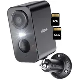 ieGeek Überwachungskamera 3MP Überwachungskamera Außen/InnenAkku (Aussen, Außen/Innen, Außenbereich, drinnen, 2K Kamera Überwachung Kabellos WLAN Aussen IP Kamera Outdoor, 1-tlg., mit PIR Bewegungsmelder 2-Wege-Audio Farbige Nachtsicht Wasserdicht, Cloud/Memory Card Storage Alex 2,4 GHz) schwarz