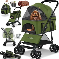 LOVPET® Hundewagen 2in1 Hundebuggy Hundebox Transporttasche Faltbar klappbar bis 20 kg Haustiere Buggy mit Netzfenstern & Regenschutzabdeckung Jogger Katzenbuggy für kleine Hunde Katzen