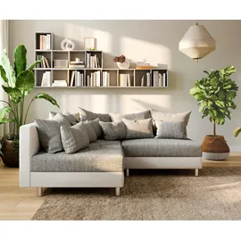 DeLife Ecksofa Clovis Weiss Hellgrau Ottomane Links Modulsofa