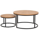 Actona 2er Set Couchtisch Schwarz, Wildeiche Metall, Holzwerkstoff, Uni, rund, eckig, 80x44.5x80 cm Wohnzimmer, Wohnzimmertische, Couchtische,