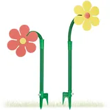 Relaxdays Sprinkler Blume, Kinder, 2er Set, Garten, 6 m Reichweite, 360°, Spritzblume, HxBxT: 105 x 28 x 28 cm, rot/gelb