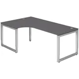 bümö höhenverstellbarer Eckschreibtisch R-Serie 200x120 cm in graphit, Gestell in Silber - Schreibtisch L Form, großer Tisch für's Büro,