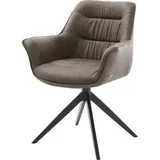 DeLife Esszimmerstuhl Kaira-Flex Mikrofaser Taupe Vintage Kreuzgestell breit Schwarz
