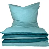SCHIESSER Doubleface Renforcé türkis/anthrazit 155 x 220 cm + 80 x 80 cm