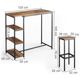 Vicco Fyrk 120 x 50 cm mit Regalen und 2 Barhockern