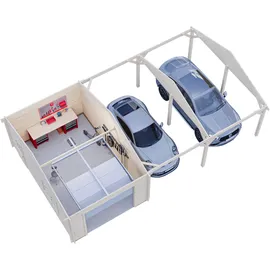 Palmako Garage Roger 19,0 + 33,2 m2 - 44 mm - mit Sektionaltor naturbelassen