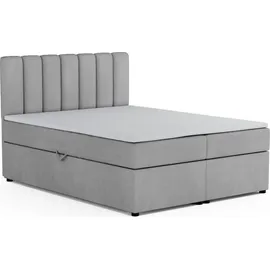 dein schlaf 24 Boxspringbett ROCK 180x200 Velour Hellgrau H3 - Schwarz