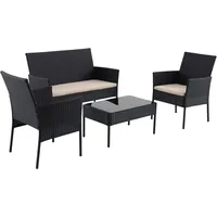 aro Outdoor Lounge 4-tlg., Stahl/Polyrattan, 2 Einzelsesseln, 1 2-Sitzer Sofa, 1 Couchtisch, schwarz/beige