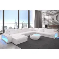 Sofa Dreams Wohnlandschaft Ledercouch Sofa Leder Berlin XXL U Form Ledersofa, Couch, mit LED, wahlweise mit Bettfunktion als Schlafsofa, Designersofa weiß