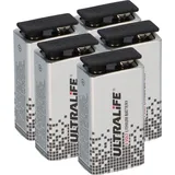 Ultralife 5x Ultralife U9VL-J-P - 9V Block Power Cell Lithium Batterie 9V 1200mAh