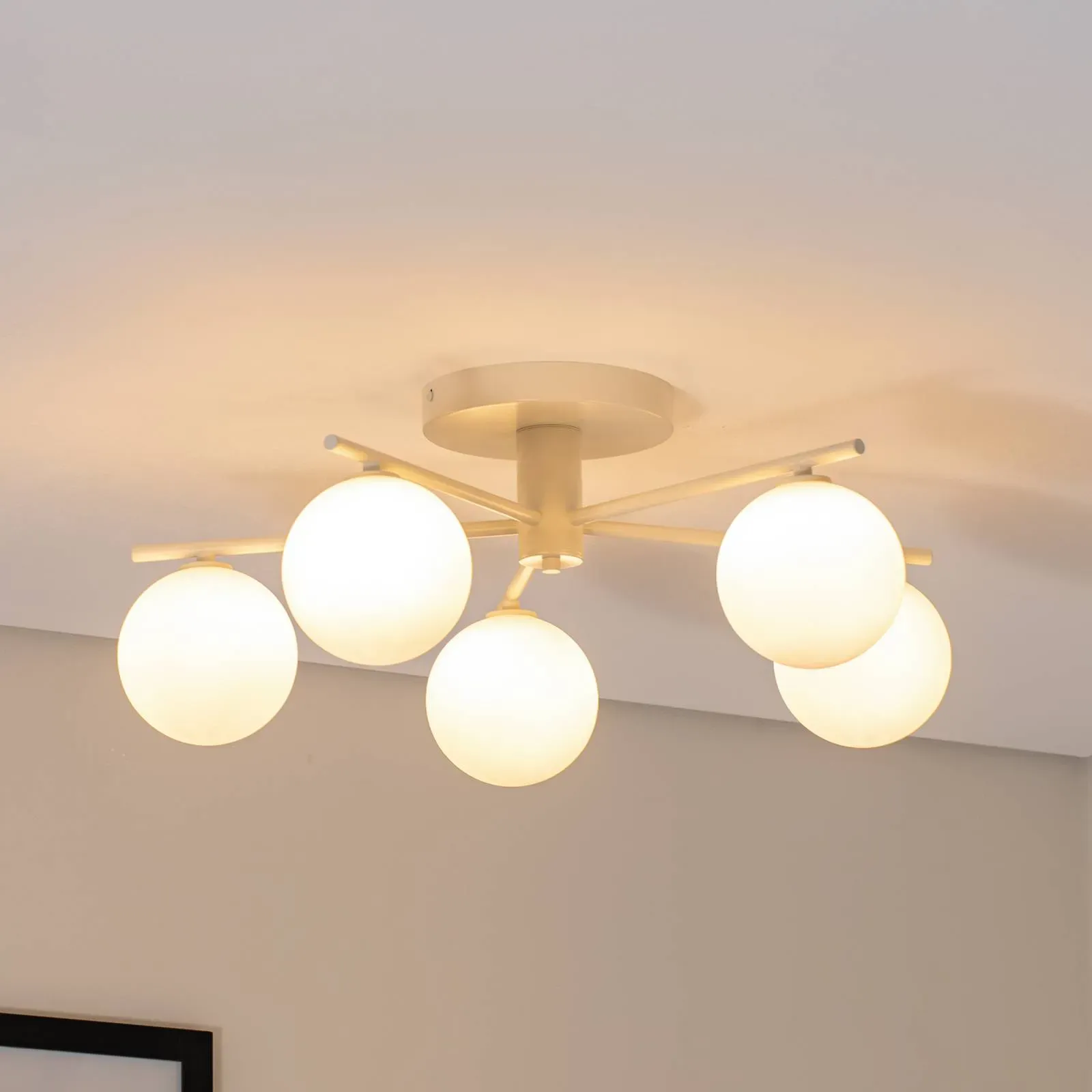 Deckenlampe Prato Jupiter, dimmbar, creme / amber, für Wohn- / Esszimmer, Metall, Modern, Deckenlampe - 66 cm - 66 cm - 26 cm