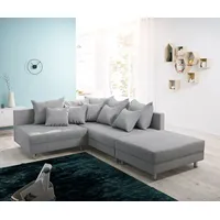 DeLife Eckcouch Clovis Grau Flachgewebe mit Hocker Ottomane Rechts Ecksofa - Grau