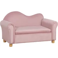 Homcom Kindersofa mit Stauraum, Spielsofa für Kinder, Zweisitzer für Kinder 3-5 Jahre, 2-Sitzer Kindermöbel aus Niederländischem Vlies, Rosa, 84L x 41,5B x 48,5H cm