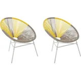 Beliani Gartenstuhl 2er Set Beige Gelb Polyrattan Spaghetti-Optik Modern Mexikanischer Stil Outdoor Balkon Terrasse Garten Möbel - Bunt/Weiß/Beige/Gelb