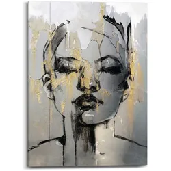 Leinwandbild REINDERS "Goldenes Gesicht", gold (farbe bild(er): gold), B:50cm H:70cm T:2,5cm, Leinwand, Bilder