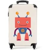 NoBoringSuitcases.com© Kinderkoffer Kinder - Roboter - Rosa - Antenne 55x35x20cm, 4 Rollen, Kinder Koffer Klein, Trolley Handgepäck bunt 35 cm x 55 cm x 20 cm