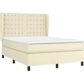 vidaXL Boxspringbett mit Matratze Creme 140x200 cm Kunstleder