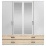 SchlafKONTOR Carryhome Kleiderschrank mit Spiegel«, inklusive 2 Fächer 4 Schubladen 180x190x51 cm Schlafzimmer, Komplette Schlafzimmer und 2 farblich abgesetzten Schubkästen Weiß, Sonoma Eiche - mind. 14 Tage Rückgaberecht , , 180x190