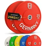 HQ Germany® Hantelscheiben 50mm [Set/Paar 5-25kg] - Premium Vollgummi Bumper Plates 25kg - Hantelscheiben Set 50mm, Gewichtsscheiben, Gewichte, Weight Plates nach IWF Standard