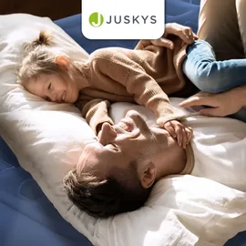 Juskys Luftmatratze Sapri L Blau - 2 Personen Luftbett selbstaufblasend - integrierter Pumpe