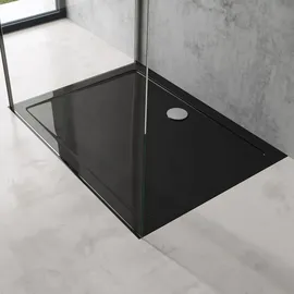 doporro Ravenna16L Eckdusche mit Schiebetür 80 x 140 cm schwarz Klarglas inkl. Duschwanne