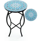 Costway - Beistelltisch Mosaiktisch Rund, Mosaik Gartentisch Bistrotisch, ∅30 x 50 cm, Balkontisch aus Metall & Keramik, Blumenhocker für Balkon
