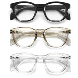 OPULIZE AWE Blaulichtfilter-Lesebrille für Damen und Herren – 3er-Pack – Retro-Rundform – Blendfreie Computer- und Gaming-Brille – UV- und Augenbelastungsschutz – Schwarz Transparent Grau Klar +1,00