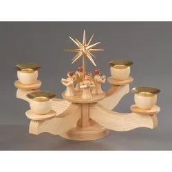 Adventsleuchter ALBIN PREISSLER "Kerzenleuchter mit Engelsfiguren, Weihnachtsdeko", beige (natur), H:19cm Ø:22cm, Holz, Kerzenhalter, Handwerkskunst aus dem Erzgebirge, inklusive Tannenkranz
