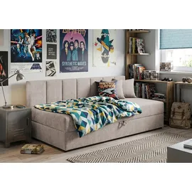s-style möbel TAGESBETT Lenny mit Rückenlehne und großem Bettkasten aus Taupe Chenille-Stoff