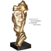 Casablanca modernes Design Casablanca Skulptur Silence, Deko Figur Gold, Kunstharz Statue Wohnzimmer, Büro Dekoration H. 39 cm x B. 13 cm - Moderne Skulpturen Gesicht, Schweigen, Stille