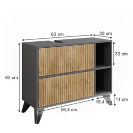 Vicco Waschbeckenunterschrank 2 Schubladen 80 x 62 x 30 cm Anthrazit/Bergeiche