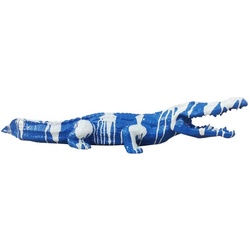 Casa Padrino Luxus Deko Skulptur Krokodil Blau / Weiß 108 cm - Wetterbeständige Gartenskulptur - XXL Deko Skulptur - XXL Deko Figur - Tierfigur - Garten Deko - Luxus Deko Accessoires