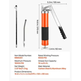 Vevor Fettpresse, 689 bar, Pistolengriff-schmierpressen-set mit 0,4 L Fassungsvermögen, Handfettpresse inkl. 45,7 cm Flexschlauch, 1 Verlängerung...