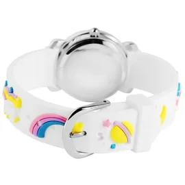 Excellanc Lernuhr 3D Einhorn 34 mm Silikongehäuse Weiß Silikonarmband Weiß