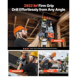 Vevor Magnetbohrmaschine 1,5 kW 60 mm Bohrdurchmesser 13000 N Leistung, Magnetbohrmaschine mit Morsekegel & einstellbarer Drehzahlen, M3-M16 Gewind...