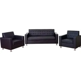 MCW 3-1-1 Sofagarnitur Pori, Couch Loungesofa Kunstleder, Metall-Füße ~ coffee