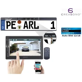 Creasono 2-DIN-MP3-Autoradio mit Touchdisplay und Funk-Rückfahr-Kamera
