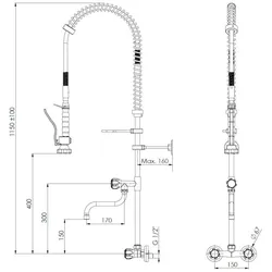 BE-GASTRO I Profi Gastro Geschirrbrause Zweiloch Wand "Premium" Drehgriff blau inkl. Wasserhahn, Mischbatterie & Drehgriff Gastrobrause Gastro Armatur